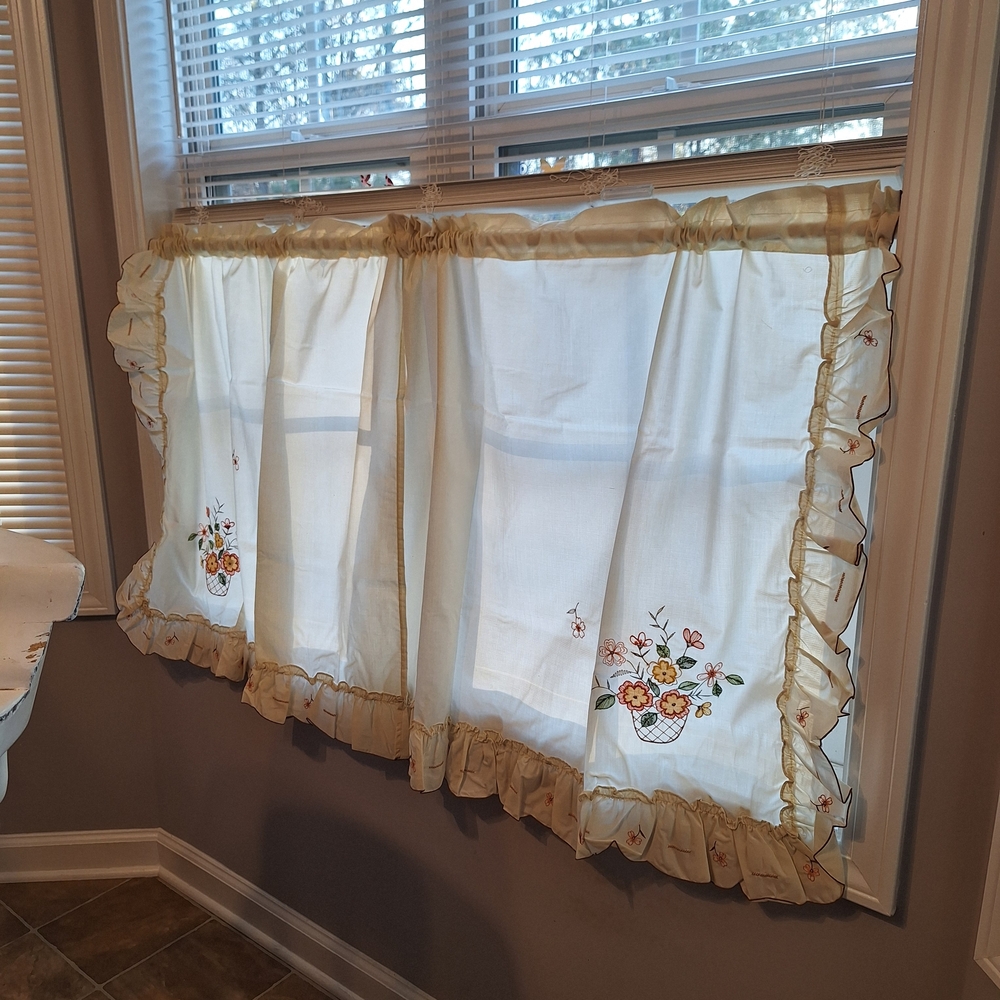 Rennie-Sunshine Floral Embroidered Vintage Off White Curtain Panels - 4 Sets